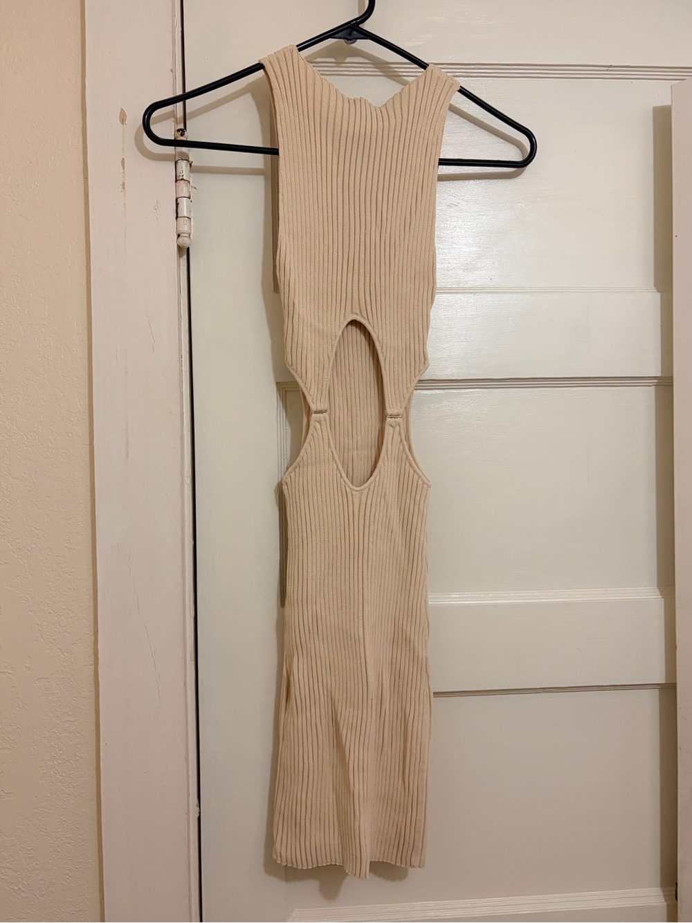 bec + bridge Cream Ribbed Cutout Mini Dress